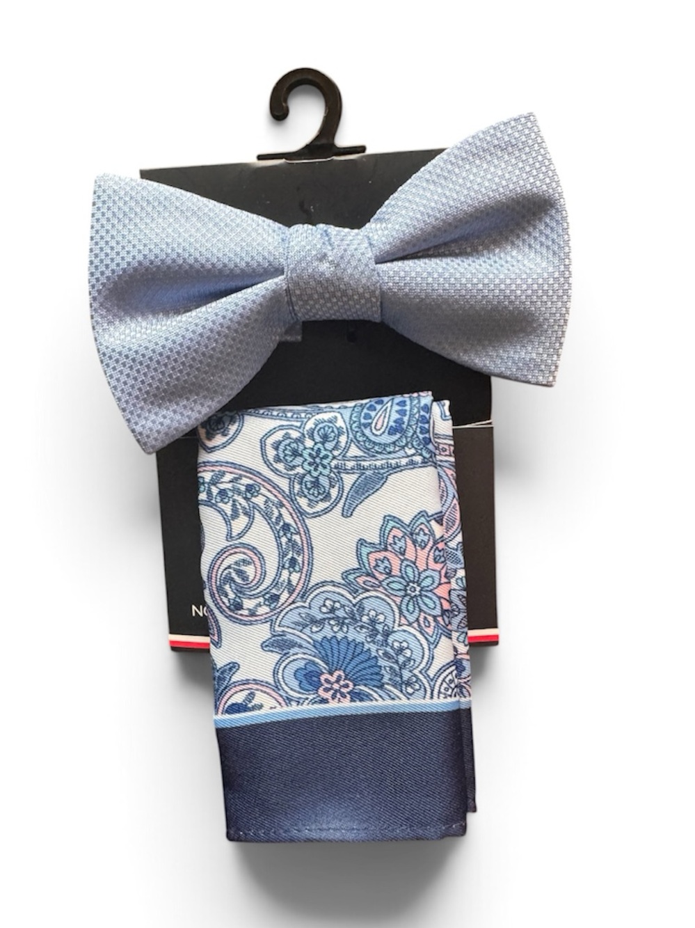 Men's Light Blue Bow Tie & Paisley Pocket Square Set, Tommy Hilfiger